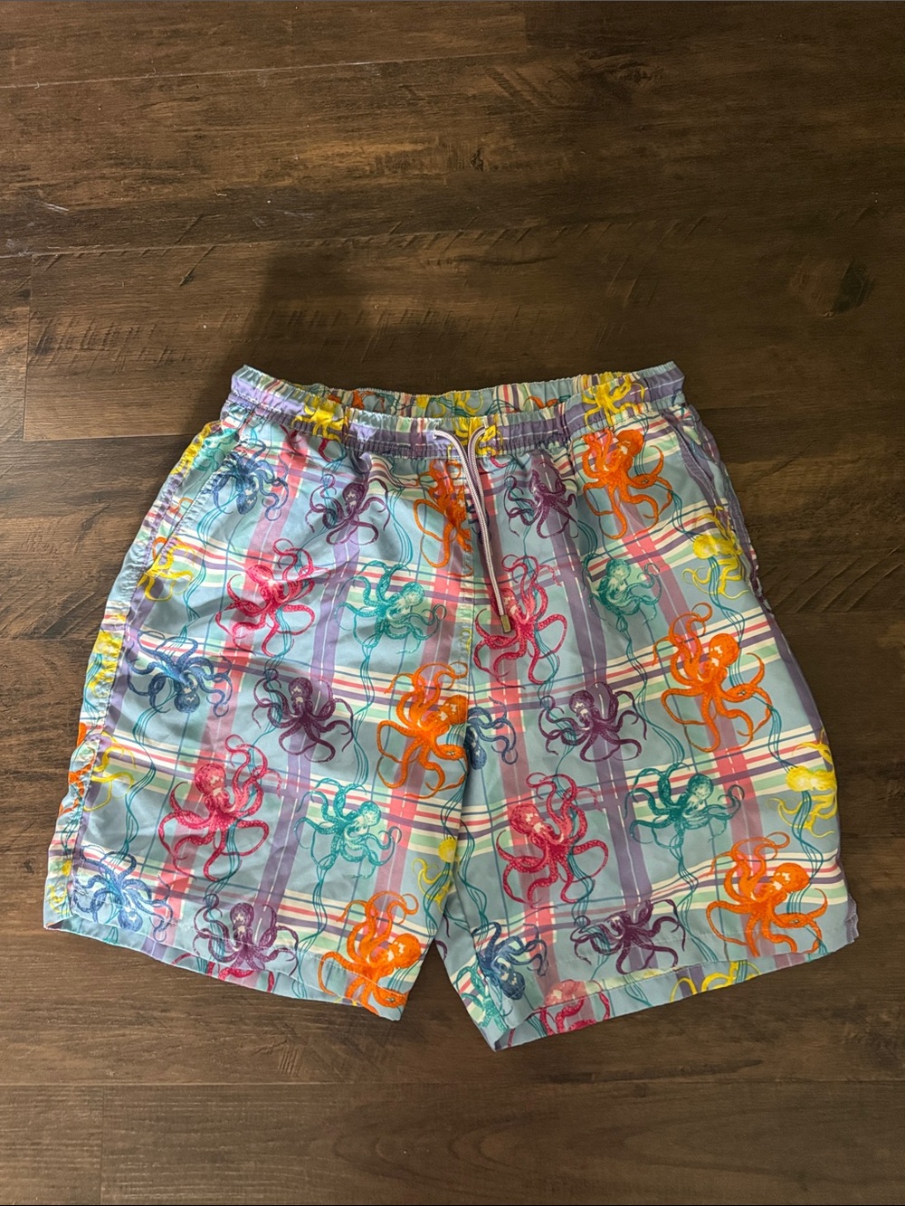 Men's Peter Milar size large Multicolor Plaid Octopus Print Swim Shorts
